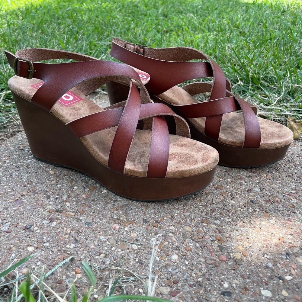 Brown Strappy Wedge Sandals